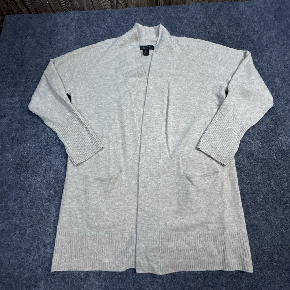 Tahari Women's 100% Cashmere Open Front Cardigan Tunic Sweater Medium Gray L